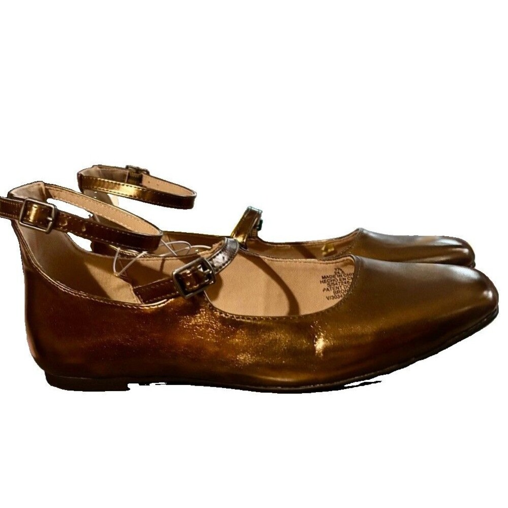 NWT Old Navy Double Strap Faux Leather Metallic Bronze Mary Jane Flats Size 7.5 - Picture 4 of 9